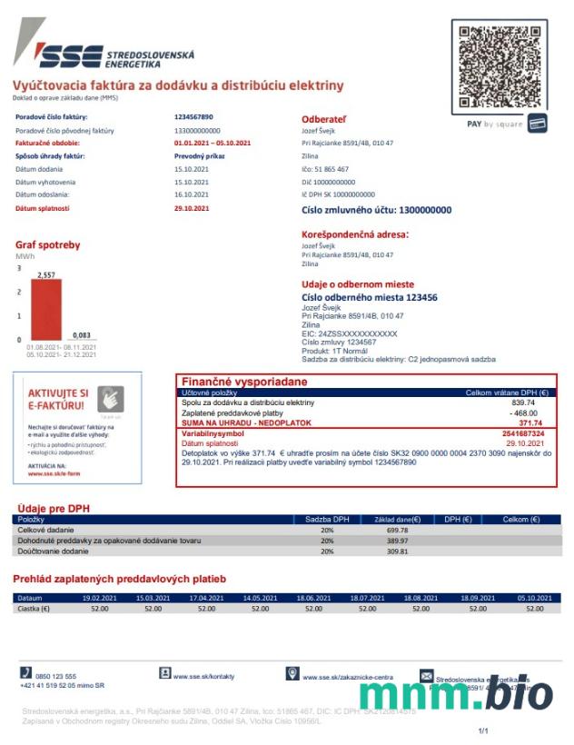 Słowacja Stredoslovenka Energetika szablon rachunku za media w formacie Word i PDF